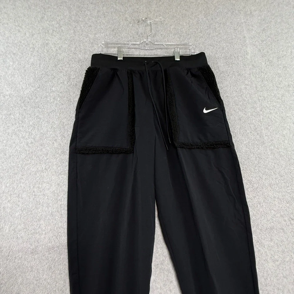 Nike Women's Sportswear Essential Woven High-Rise  Large L Pants Black  Faux Fur
